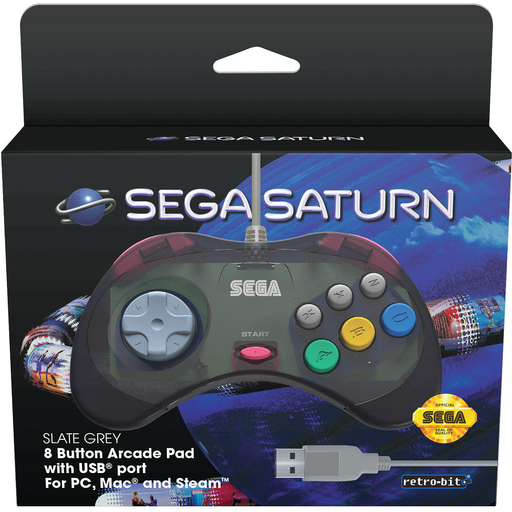Retro-Bit SEGA USB Saturn 8-Button Arcade Pad - Slate Grey   