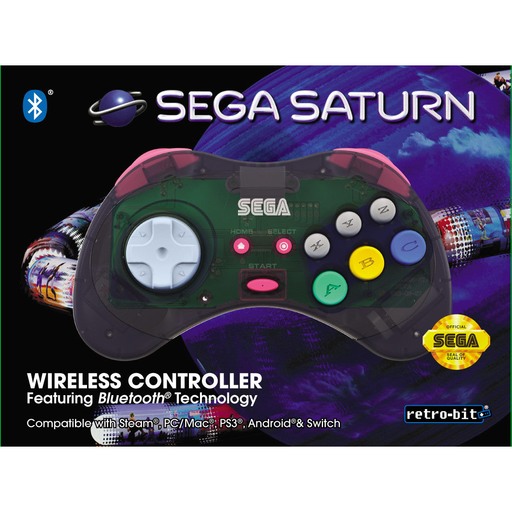 Retro-Bit SEGA Saturn BlueTooth Arcade Pad -  Slate Grey   