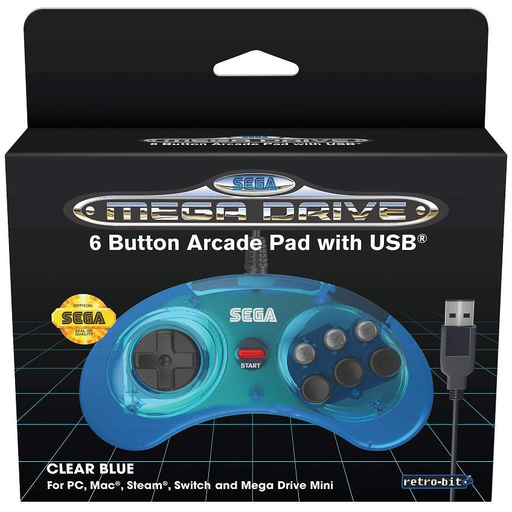 Retro-Bit SEGA USB Mega Drive 6-Button Arcade Pad - Clear Blue   