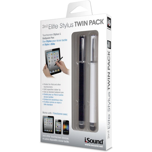iSound Touch Screen Elite Stylus Twin Pack - 1 Black & 1 White   