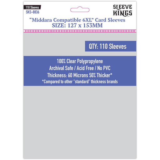 Sleeve Kings Board Game Sleeves "Middara Compatible 6mm xL" Card Sleeves (127mm x 153) (110 Sleeves Per Pack)   