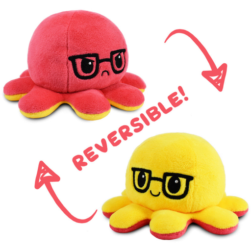 Reversible Plushie - Octopus Red/Yellow with Glasses   