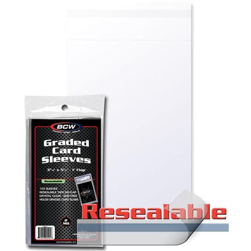 BCW Graded Card Sleeves Resealable (3" 3/4 x 5" 1/2) (100 Sleeves Per Pack)   