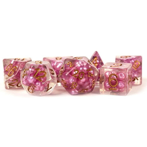 MDG Resin Pearl Polyhedral Dice Set 16mm - Pink with Copper Numbers   