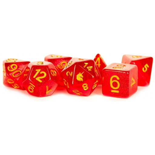 MDG Unicorn Resin Polyhedral Dice Set - Red   